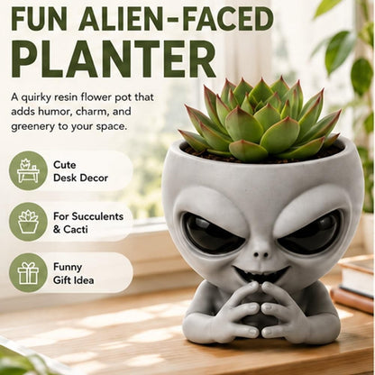Fun Alien-Faced Planter, Resin Head Flower Pot for Indoor Succulents & Cacti