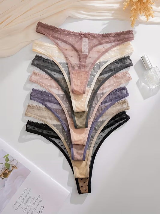 7-Pack Women'S Thong Underwear with Lace And Bow Details
