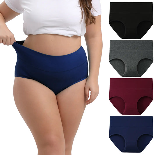 Women's Plus Size High Waisted Cotton Underwear 4-Pack