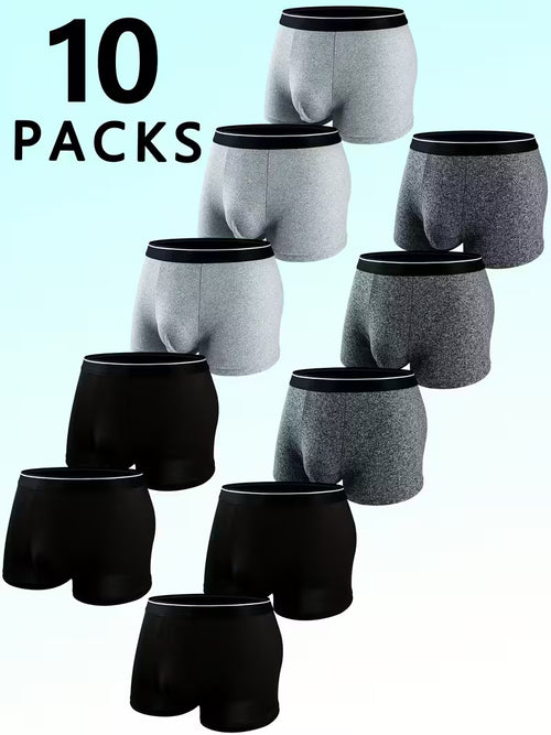 10pcs Set of Men's Classic Black and White Gray Flat Angle Underwear