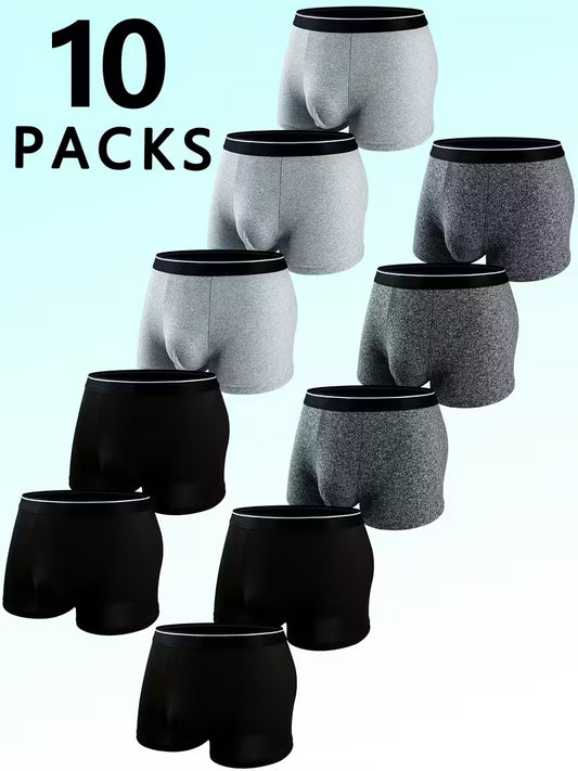10pcs Set of Men's Classic Black and White Gray Flat Angle Underwear