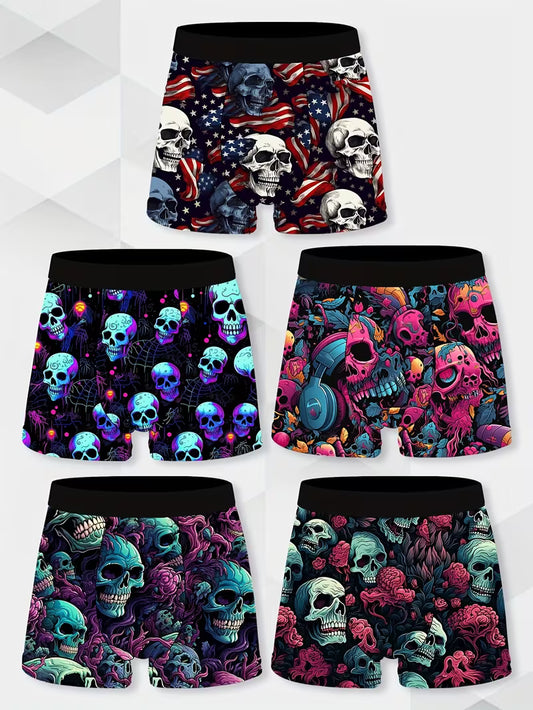5-Pack Men's Novelty Boxer Briefs - Skull & Print