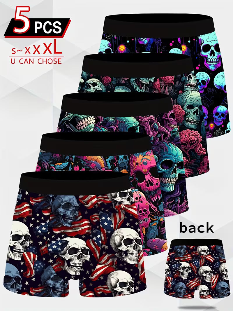 5-Pack Men's Novelty Boxer Briefs - Skull & Print