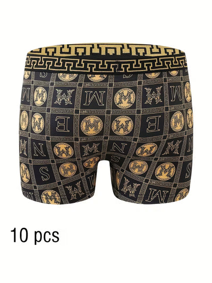 10pcs of Men's Boxer Underwear, Breathable and Soft, High-end Black Golden