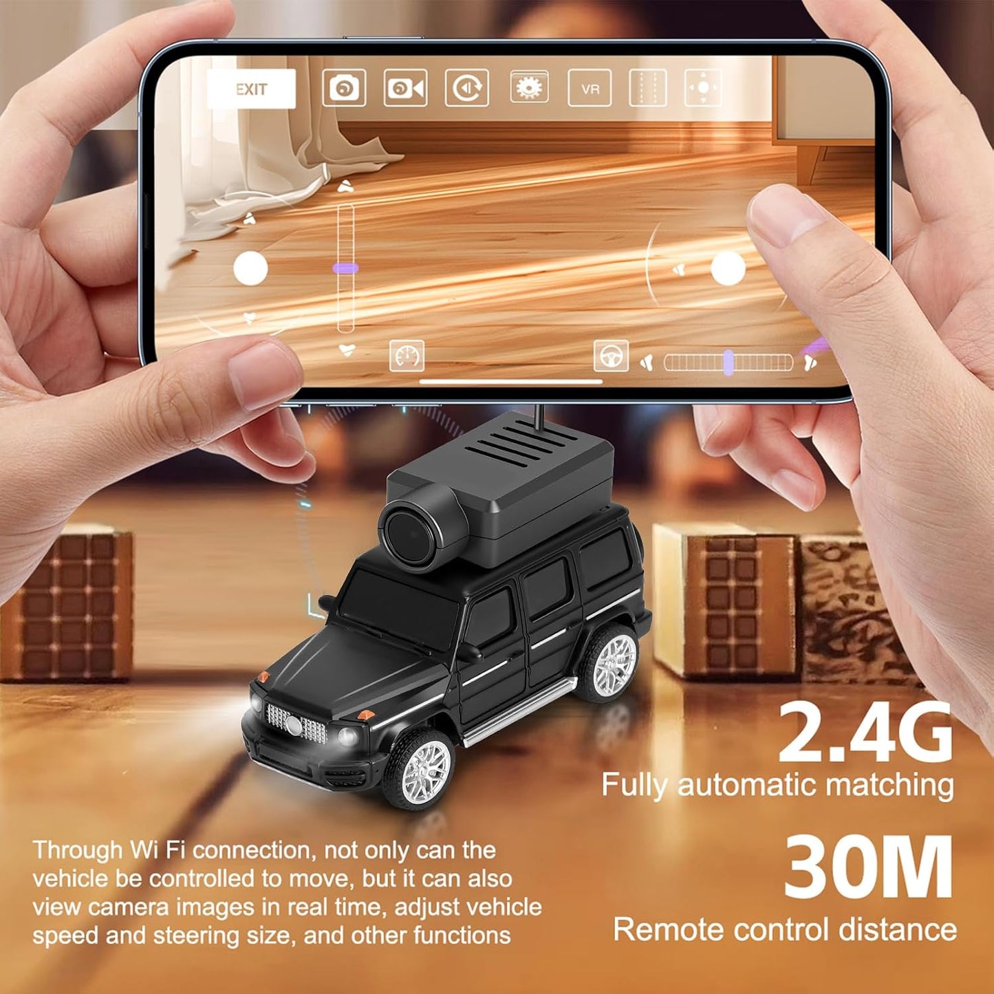 1:64 FPV RC Drift Car, 720P WiFi APP HD Zero‑lag Camera Smooth on Carpets/Tiles. APP Photo/Video/VR for Hobbyists