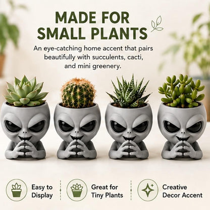 Fun Alien-Faced Planter, Resin Head Flower Pot for Indoor Succulents & Cacti