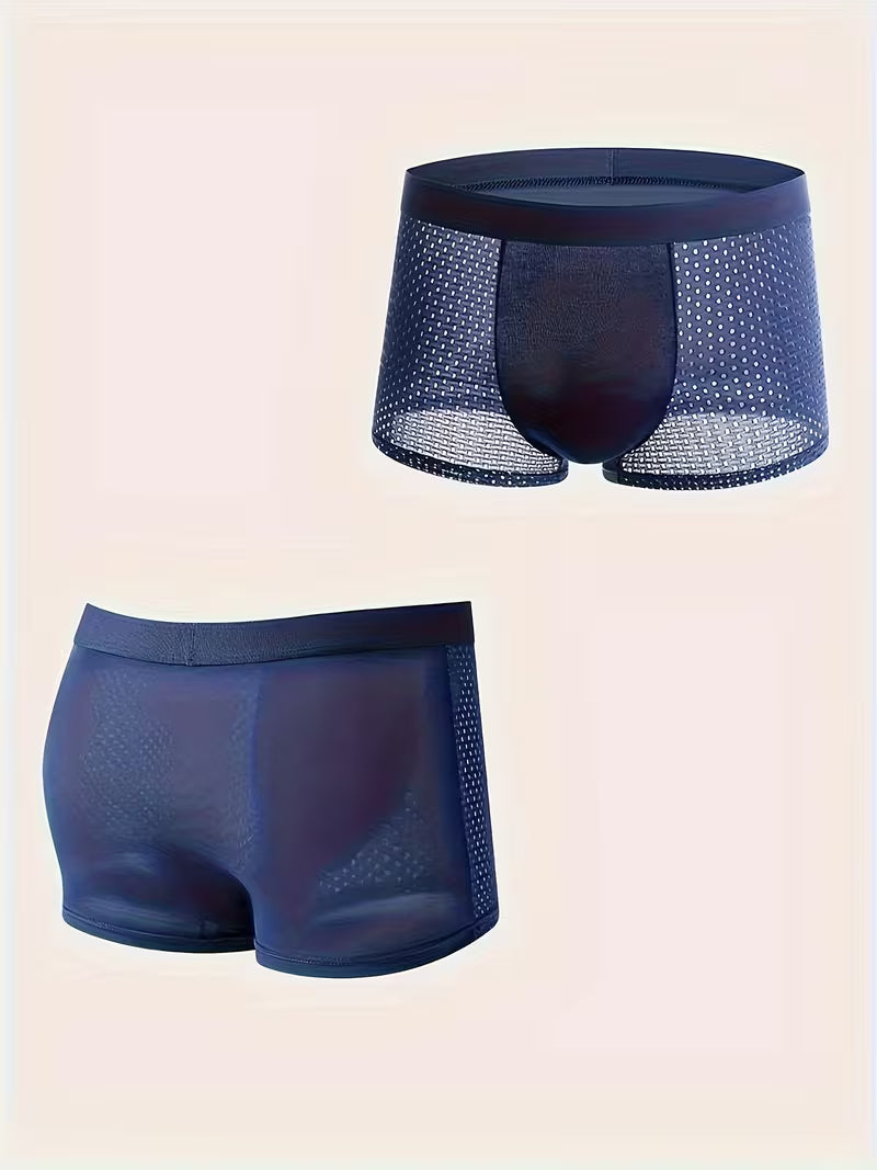 10pcs Men's Ice Silky Fiber Fabric Mesh Breathable Comfortable Stretchy Boxing Briefs