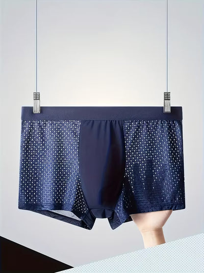 10pcs Men's Ice Silky Fiber Fabric Mesh Breathable Comfortable Stretchy Boxing Briefs