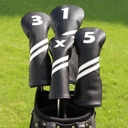 Golf club head covers (4-piece set), suitable for woods, drivers, fairway woods, and hybrids.
