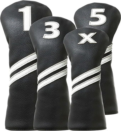 Golf club head covers (4-piece set), suitable for woods, drivers, fairway woods, and hybrids.