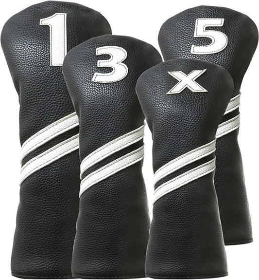 Golf club head covers (4-piece set), suitable for woods, drivers, fairway woods, and hybrids.