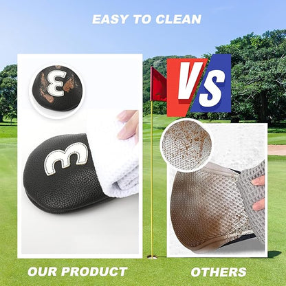 Golf club head covers (4-piece set), suitable for woods, drivers, fairway woods, and hybrids.