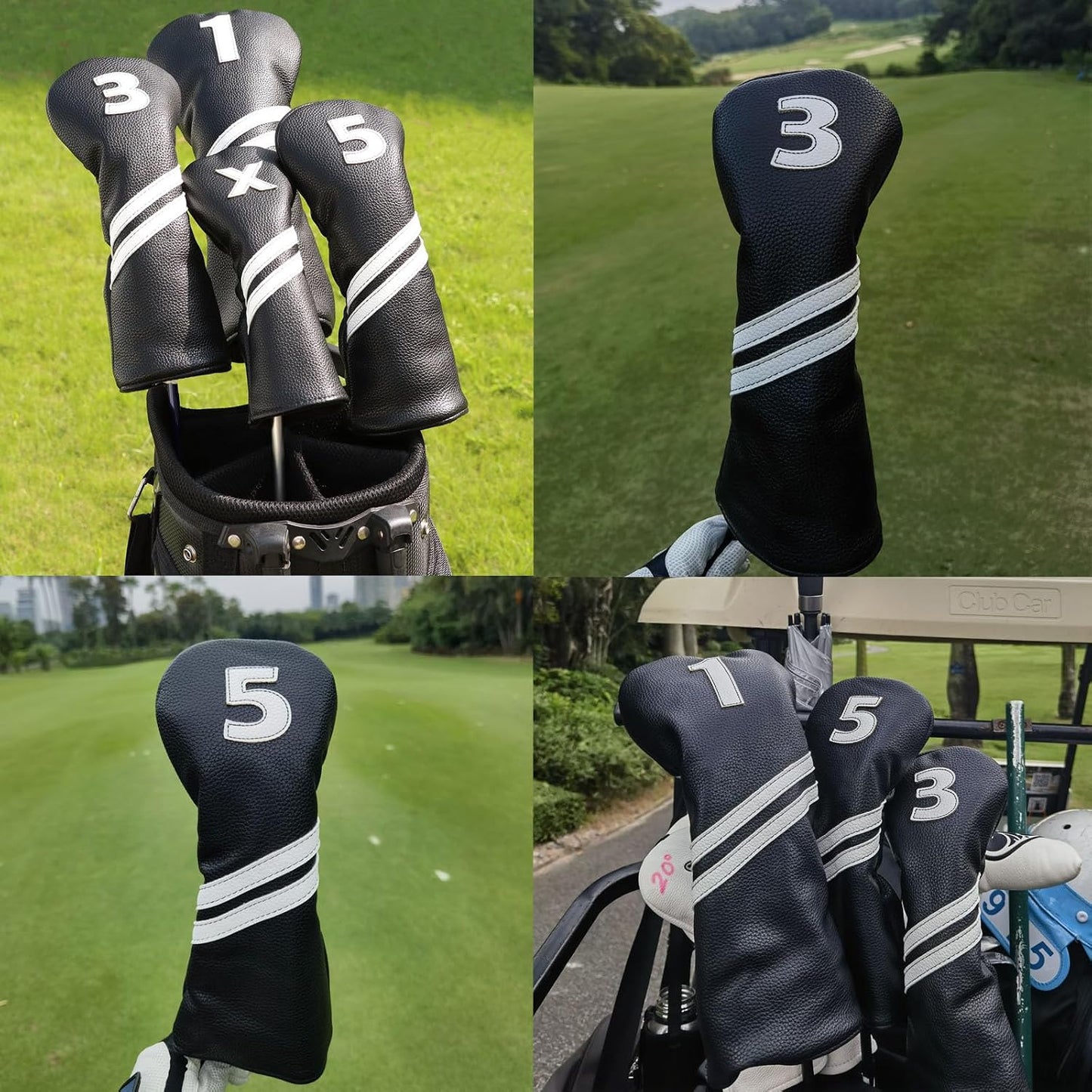 Golf club head covers (4-piece set), suitable for woods, drivers, fairway woods, and hybrids.