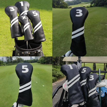 Golf club head covers (4-piece set), suitable for woods, drivers, fairway woods, and hybrids.