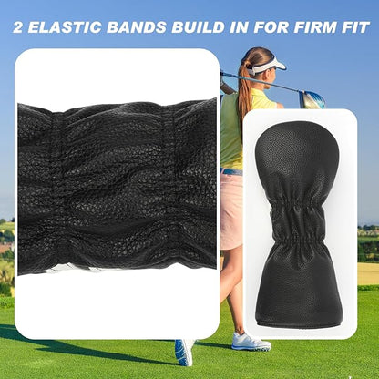 Golf club head covers (4-piece set), suitable for woods, drivers, fairway woods, and hybrids.