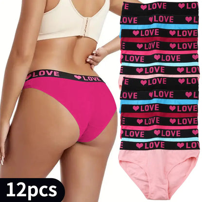 12 Pack High Rise Comfortable Casual Panties Set - Cotton