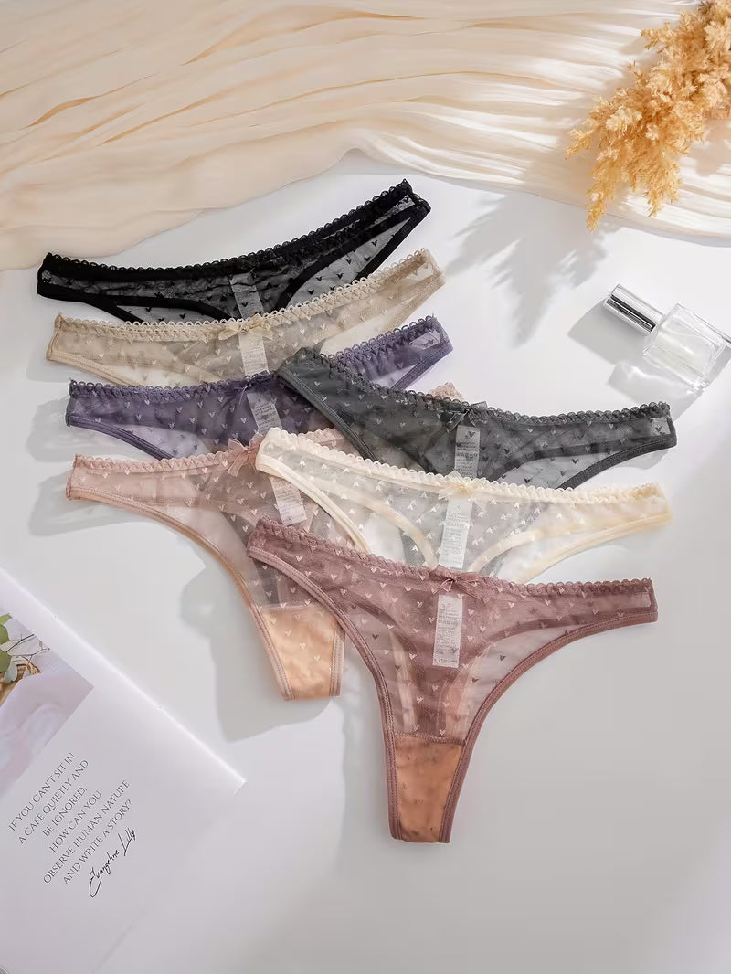 7-Pack Women'S Thong Underwear with Lace And Bow Details