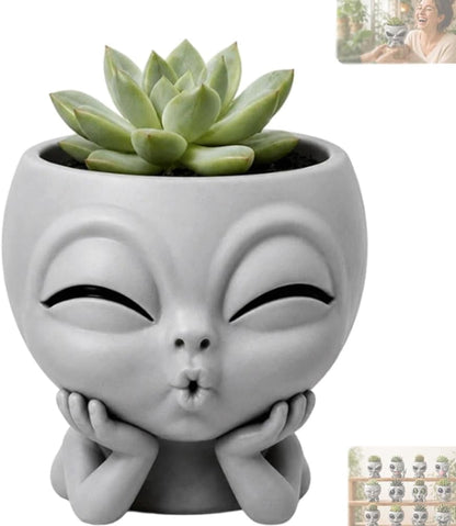 Fun Alien-Faced Planter, Resin Head Flower Pot for Indoor Succulents & Cacti