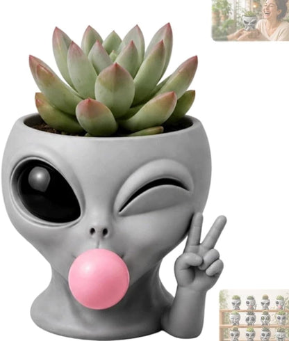 Fun Alien-Faced Planter, Resin Head Flower Pot for Indoor Succulents & Cacti