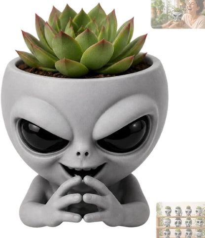 Fun Alien-Faced Planter, Resin Head Flower Pot for Indoor Succulents & Cacti
