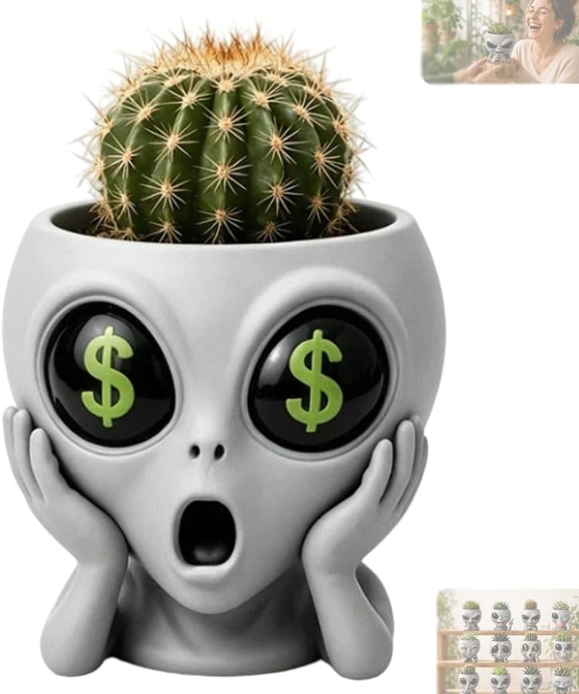 Fun Alien-Faced Planter, Resin Head Flower Pot for Indoor Succulents & Cacti