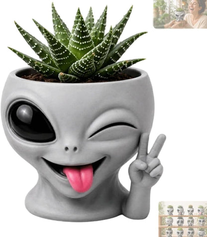 Fun Alien-Faced Planter, Resin Head Flower Pot for Indoor Succulents & Cacti