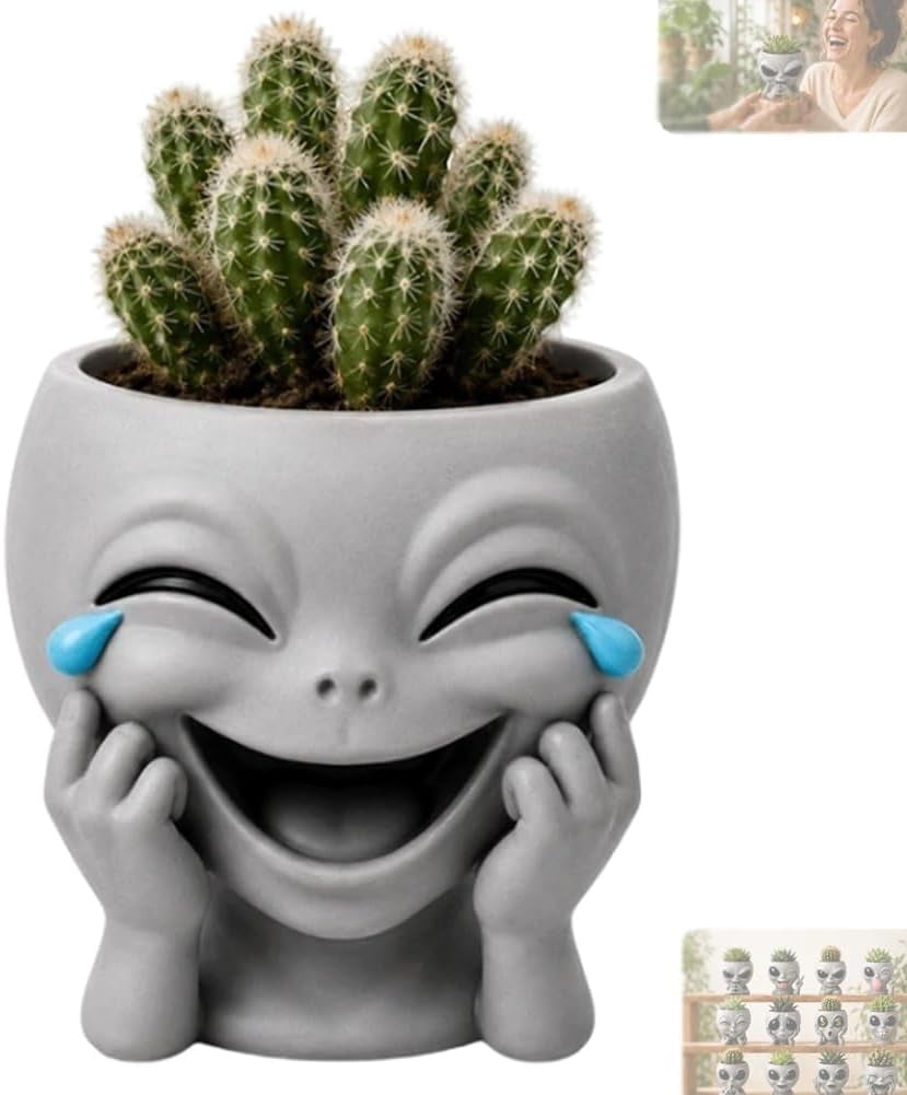 Fun Alien-Faced Planter, Resin Head Flower Pot for Indoor Succulents & Cacti