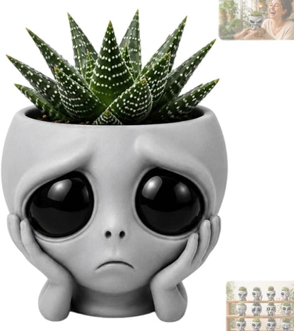 Fun Alien-Faced Planter, Resin Head Flower Pot for Indoor Succulents & Cacti