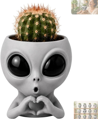 Fun Alien-Faced Planter, Resin Head Flower Pot for Indoor Succulents & Cacti