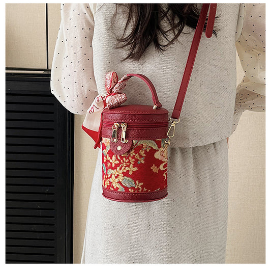 DIY Semi-Finished Bucket Bag Kit – Chinese-Style Silk Scarf Handbag