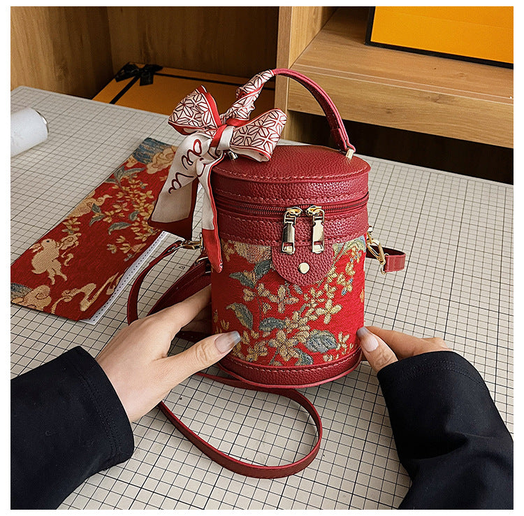 DIY Semi-Finished Bucket Bag Kit – Chinese-Style Silk Scarf Handbag