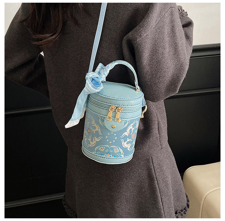 DIY Semi-Finished Bucket Bag Kit – Chinese-Style Silk Scarf Handbag