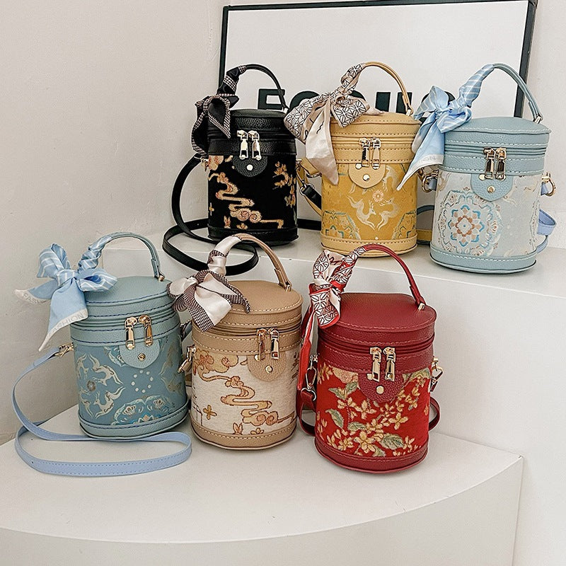 DIY Semi-Finished Bucket Bag Kit – Chinese-Style Silk Scarf Handbag