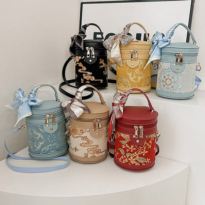 DIY Semi-Finished Bucket Bag Kit – Chinese-Style Silk Scarf Handbag