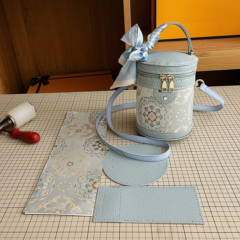 DIY Semi-Finished Bucket Bag Kit – Chinese-Style Silk Scarf Handbag