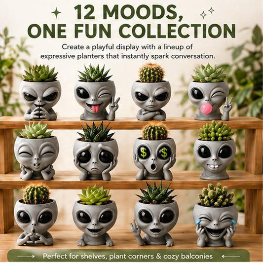 Fun Alien-Faced Planter, Resin Head Flower Pot for Indoor Succulents & Cacti