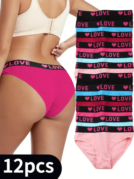 12 Pack High Rise Comfortable Casual Panties Set - Cotton