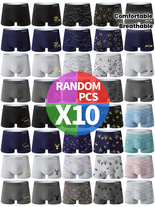 10-pc Random Men's Boxer Briefs, Stylish and Shorts